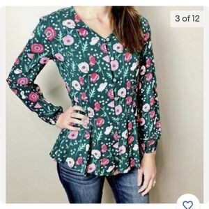 𝅺MATILDA Jane Woven Floral Button Down Peplum Blouse S